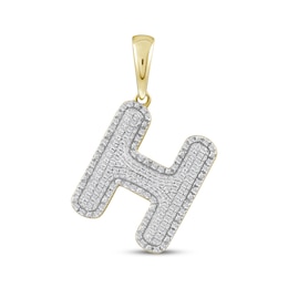 Diamond Puff Letter H Initial Charm 1/3 ct tw 10K Yellow Gold