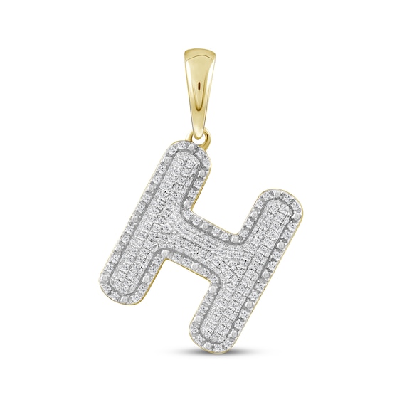 Diamond Puff Letter H Initial Charm 1/3 ct tw 10K Yellow Gold