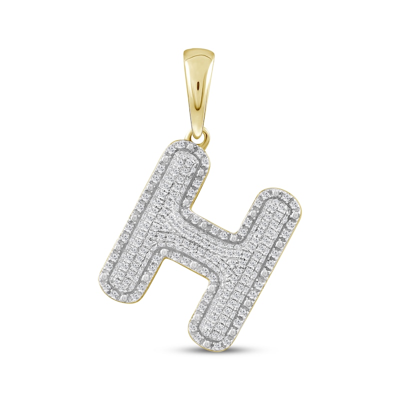 Main Image 1 of Diamond Puff Letter H Initial Charm 1/3 ct tw 10K Yellow Gold