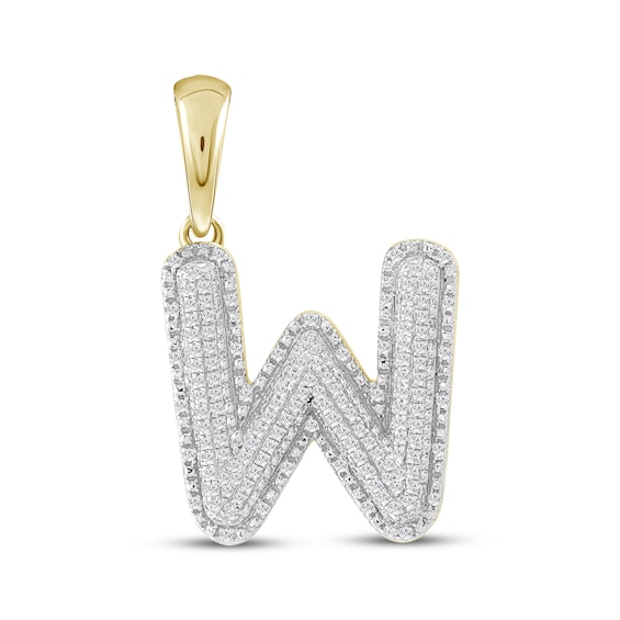 Diamond Puff Letter W Initial Charm 1/3 ct tw 10K Yellow Gold