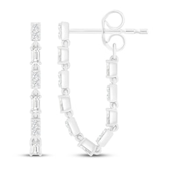 Baguette & Round-Cut Diamond Front-Back Chain Dangle Earrings 1/3 ct tw 10K White Gold