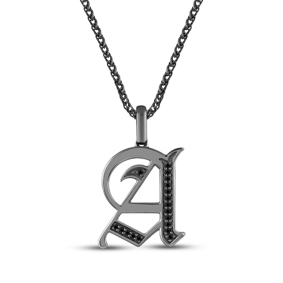 Ink & Ice Men's Black Diamond Initial "A" Necklace 1/8 ct tw Black Rhodium-Plated Sterling Silver 22"