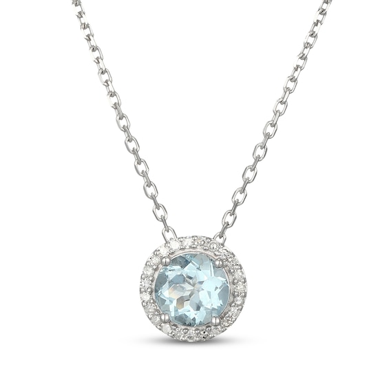 Aquamarine & Diamond Halo Necklace 1/10 ct tw 10K White Gold 18"