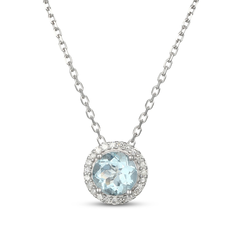 Main Image 1 of Aquamarine & Diamond Halo Necklace 1/10 ct tw 10K White Gold 18&quot;