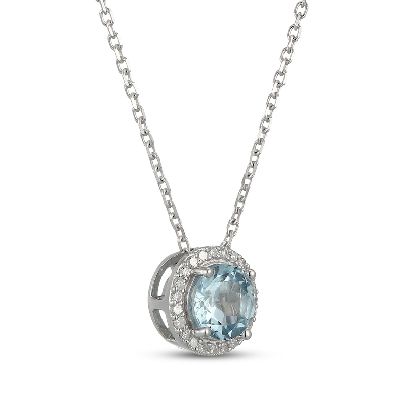 Main Image 2 of Aquamarine & Diamond Halo Necklace 1/10 ct tw 10K White Gold 18&quot;