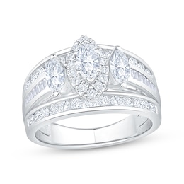 Memories Moments Magic Marquise-Cut Diamond Three-Stone Engagement Ring 1-3/4 ct tw 14K White Gold