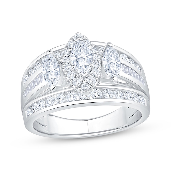 Memories Moments Magic Marquise-Cut Diamond Three-Stone Engagement Ring 1-3/4 ct tw 14K White Gold