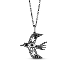 Disney Treasures Hocus Pocus Black Onyx & Black Diamond Raven Necklace 1/10 ct tw Sterling Silver 19"