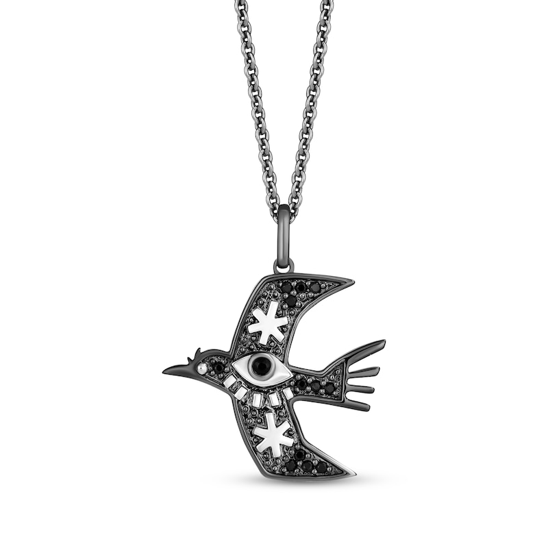 Main Image 1 of Disney Treasures Hocus Pocus Black Onyx & Black Diamond Raven Necklace 1/10 ct tw Sterling Silver 19&quot;