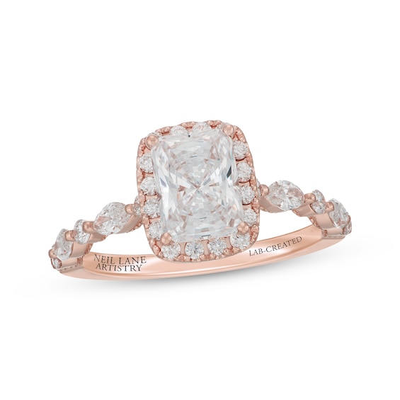 Neil Lane Artistry Radiant-Cut Lab-Grown Diamond Halo Engagement Ring 1-3/4 ct tw 14K Rose Gold