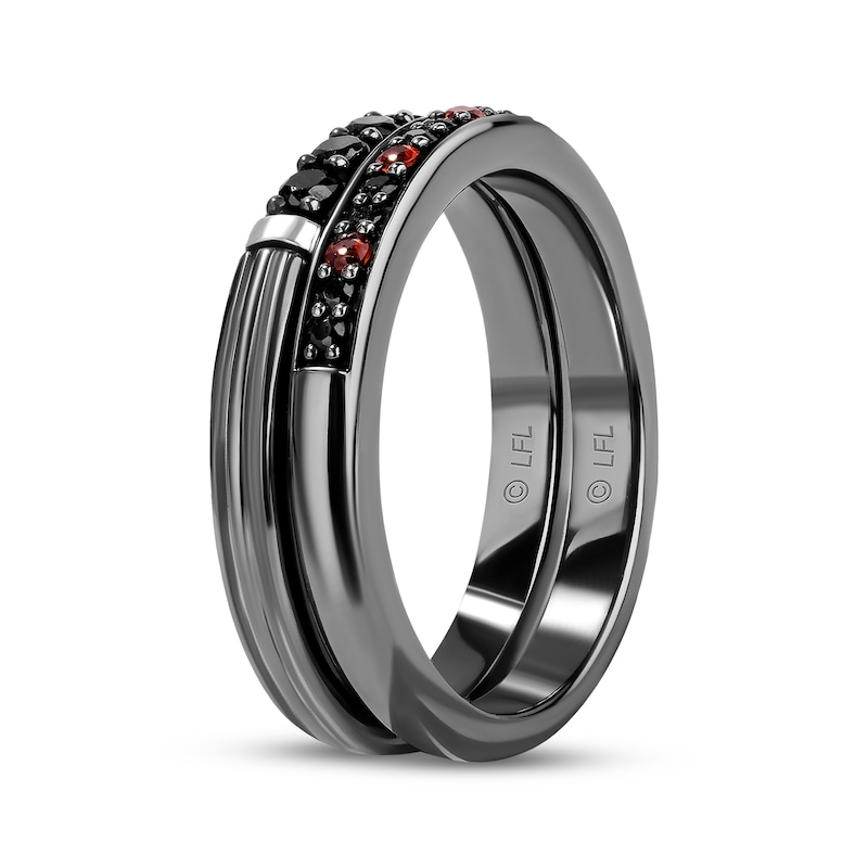 Main Image 2 of Star Wars Darth Vader Black Onyx, Garnet & Black Diamond Ring Set 1/10 ct tw Black Rhodium-Plated Sterling Silver