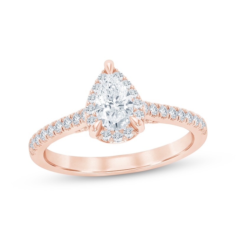 Main Image 1 of Now + Forever Pear-Shaped Lab-Grown Diamond Halo Engagement Ring 3/4 ct tw 14K Rose Gold