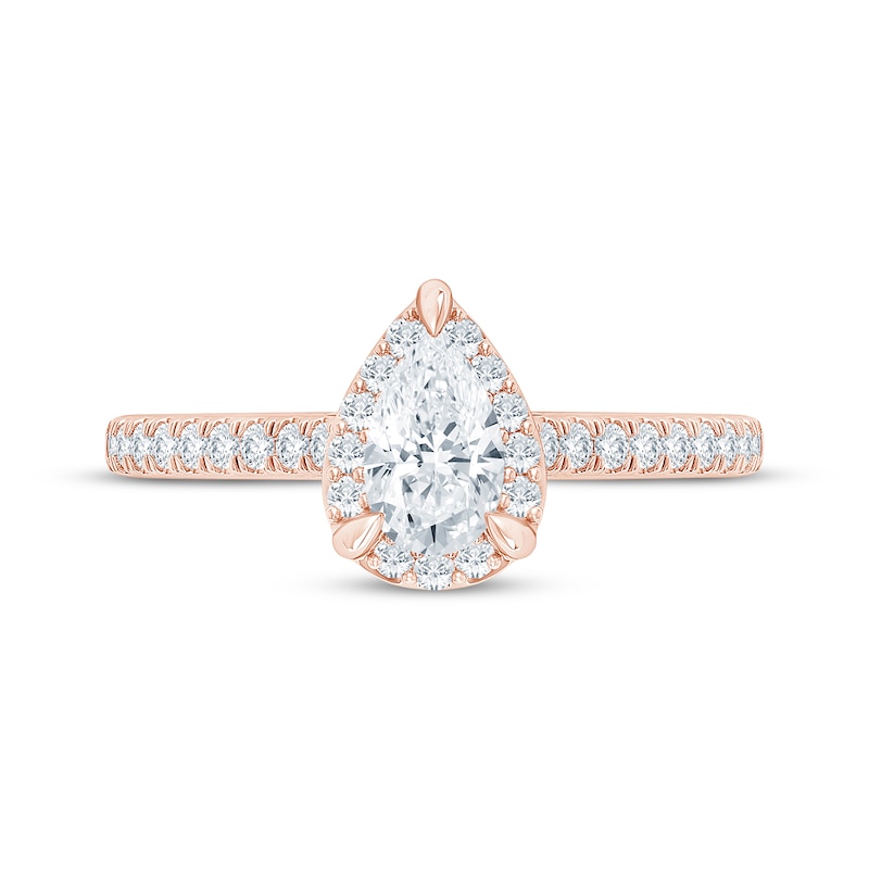 Main Image 3 of Now + Forever Pear-Shaped Lab-Grown Diamond Halo Engagement Ring 3/4 ct tw 14K Rose Gold