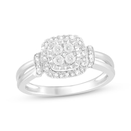 Multi-Diamond Cushion Halo Promise Ring 1/10 ct tw Sterling Silver