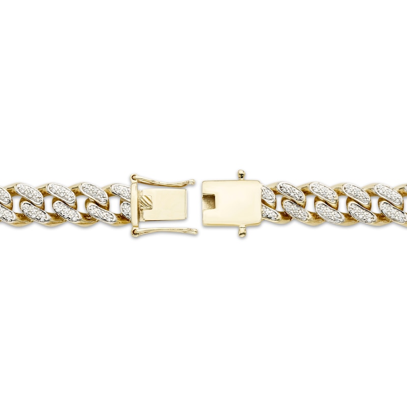 Main Image 3 of Men's 9mm Pavé-Set Diamond Curb Chain Bracelet 1 ct tw Hollow 10K Yellow Gold 8.25"