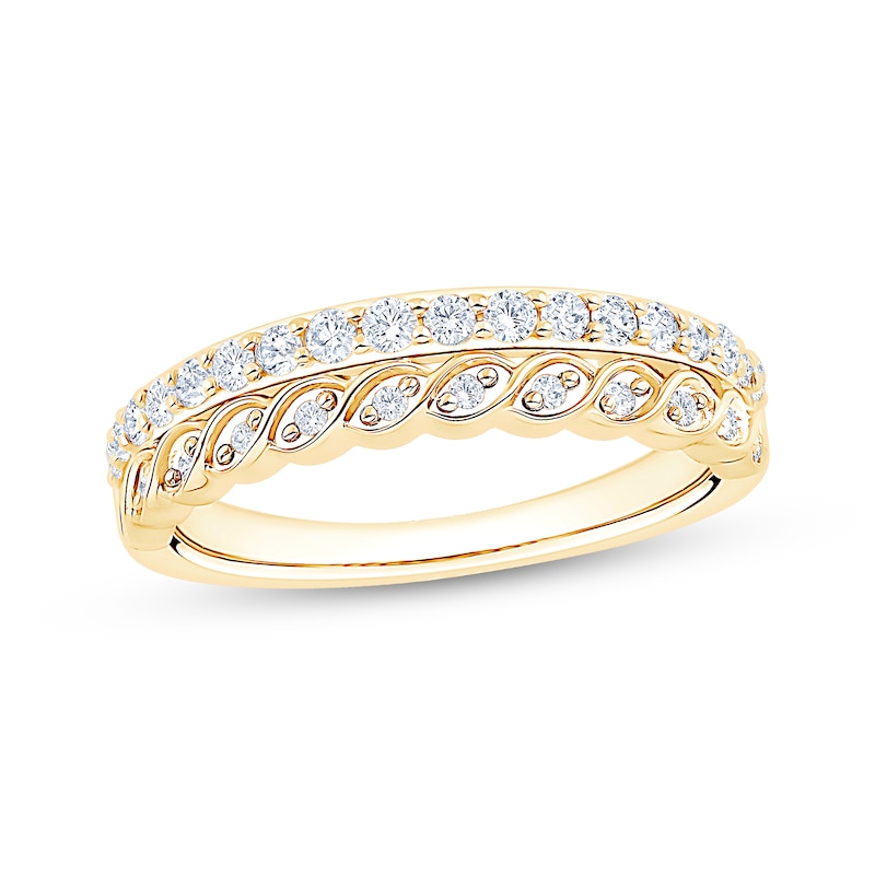 Main Image 1 of Now + Forever Diamond Scalloped Two-Row Anniversary Ring 3/8 ct tw 10K Yellow Gold