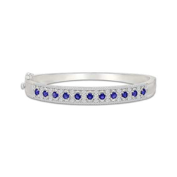 Blue & White Lab-Created Sapphire Clover Bangle Bracelet Sterling Silver