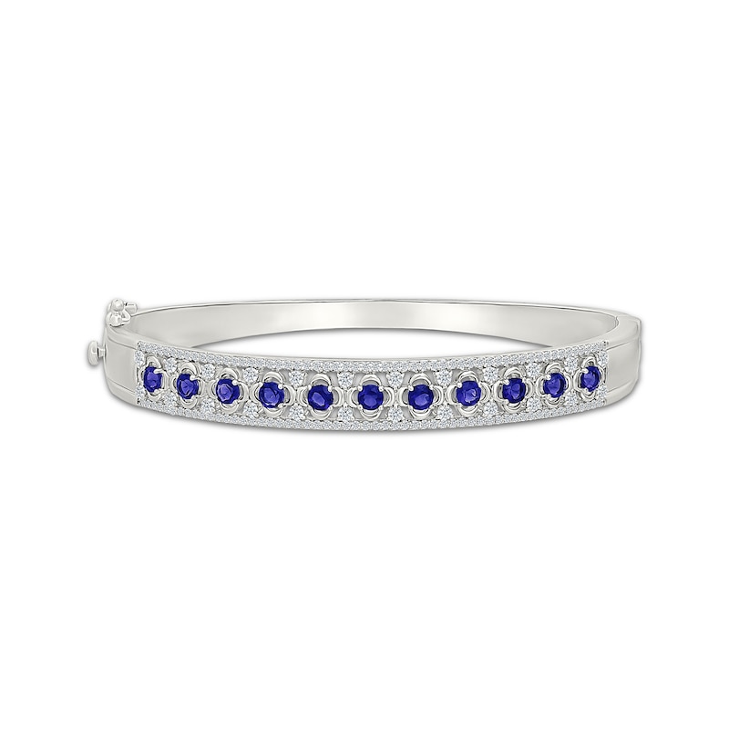 Main Image 1 of Blue & White Lab-Created Sapphire Clover Bangle Bracelet Sterling Silver