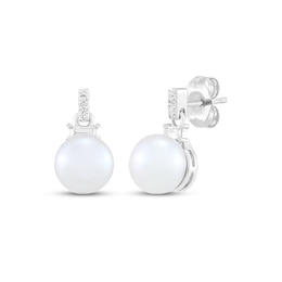 Cultured Pearl & White Lab-Created Sapphire Dangle Earrings Sterling Silver