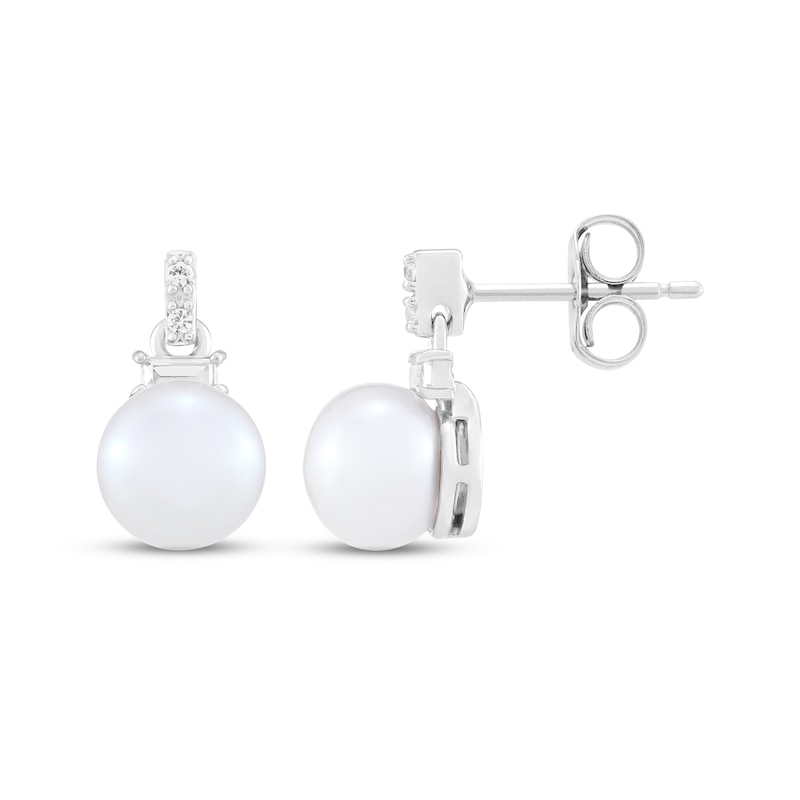 Main Image 2 of Cultured Pearl & White Lab-Created Sapphire Dangle Earrings Sterling Silver