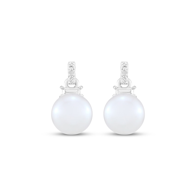 Main Image 3 of Cultured Pearl & White Lab-Created Sapphire Dangle Earrings Sterling Silver