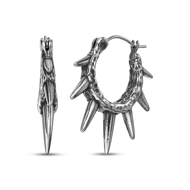 Main Image 1 of Men's Spiked & Hammered Hoop Earrings Stainless Steel