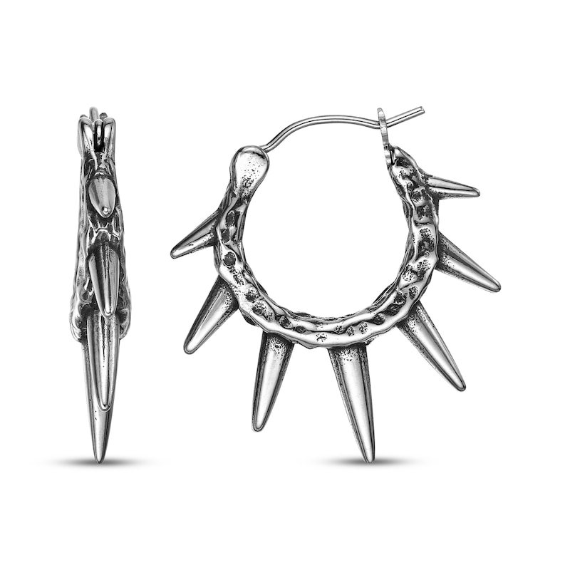 Main Image 3 of Men's Spiked & Hammered Hoop Earrings Stainless Steel