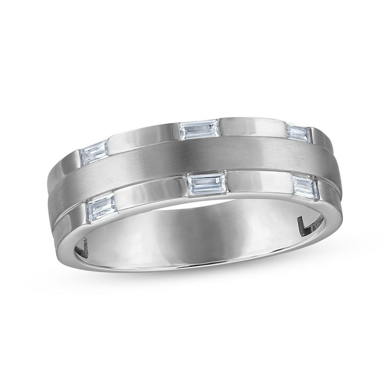 Main Image 1 of Now + Forever Men's Baguette-Cut Diamond Wedding Band 1/4 ct tw 10K White Gold