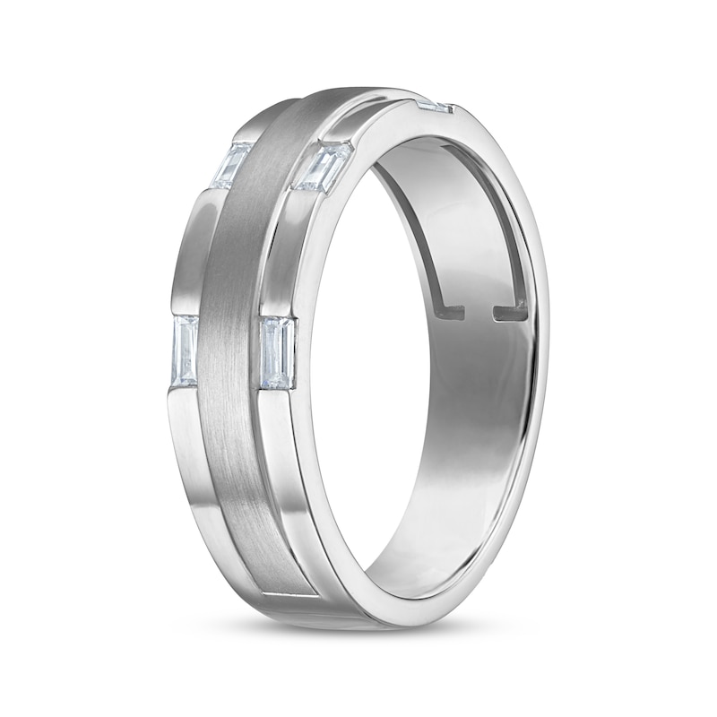 Main Image 2 of Now + Forever Men's Baguette-Cut Diamond Wedding Band 1/4 ct tw 10K White Gold