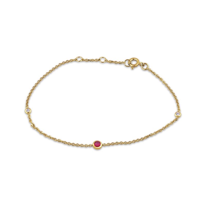 Main Image 1 of STUDIO BY KAY Lab-Created Ruby & White Lab-Created Sapphire Bezel-Set Bracelet 24K Yellow Gold Vermeil Sterling Silver 7.5"