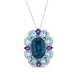 Le Vian Blue Topaz & Amethyst Necklace 1/4 ct tw Diamonds 14K Vanilla Gold 20"