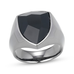 Men's Shield-Cut Black Agate Ring Stainless Steel