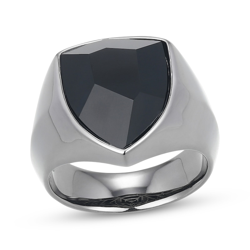 Main Image 1 of Men's Shield-Cut Black Agate Ring Stainless Steel