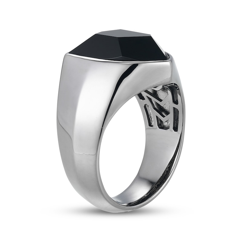 Main Image 2 of Men's Shield-Cut Black Agate Ring Stainless Steel