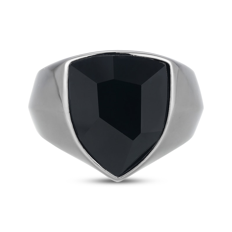 Main Image 3 of Men's Shield-Cut Black Agate Ring Stainless Steel