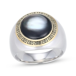 Men's Gray Mother-of-Pearl Signet-Style Ring Sterling Silver & 10K Yellow Gold