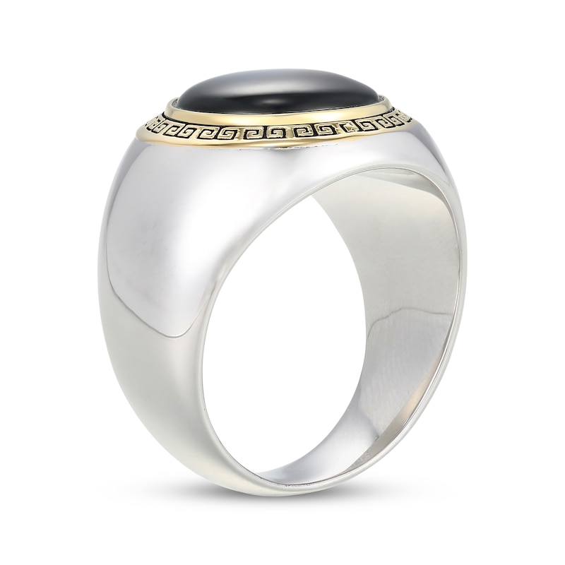 Main Image 2 of Men's Gray Mother-of-Pearl Signet-Style Ring Sterling Silver & 10K Yellow Gold