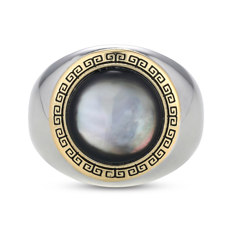 Main Image 3 of Men's Gray Mother-of-Pearl Signet-Style Ring Sterling Silver & 10K Yellow Gold