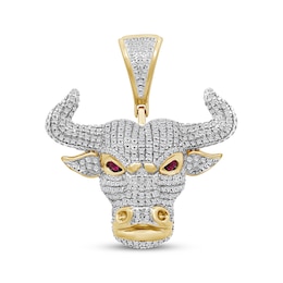 Men's Diamond & Lab-Created Ruby Bull Head Charm 3/4 ct tw 10K Yellow Gold