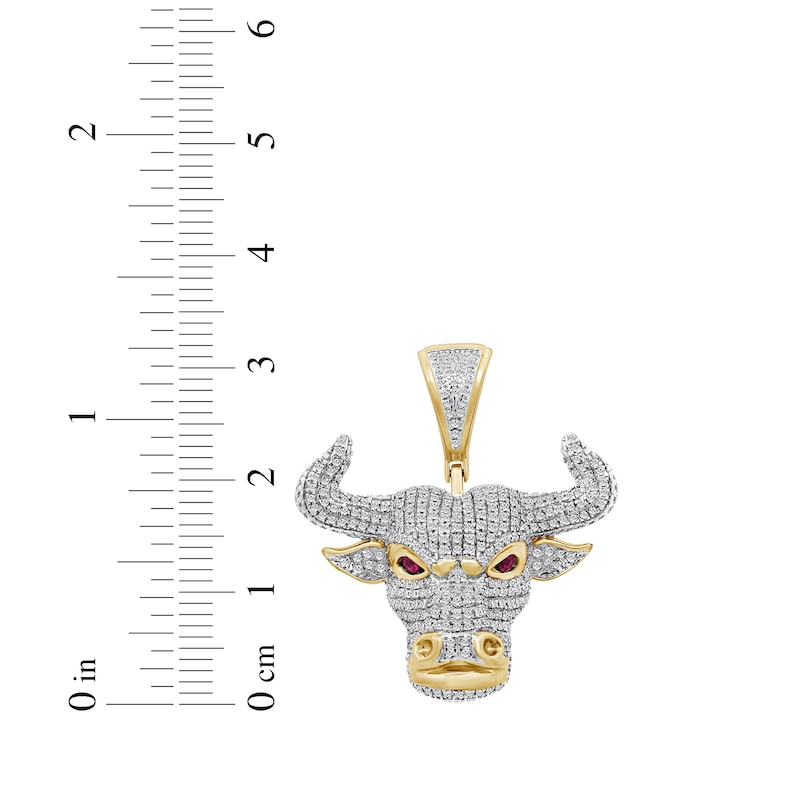Main Image 3 of Men's Diamond & Lab-Created Ruby Bull Head Charm 3/4 ct tw 10K Yellow Gold