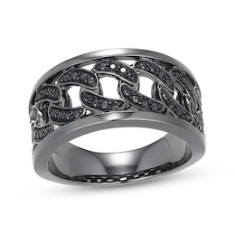Men's Black Diamond Curb Link Ring 3/8 ct tw Stainless Steel
