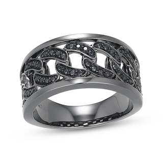 Men's Black Diamond Curb Link Ring 3/8 ct tw Stainless Steel