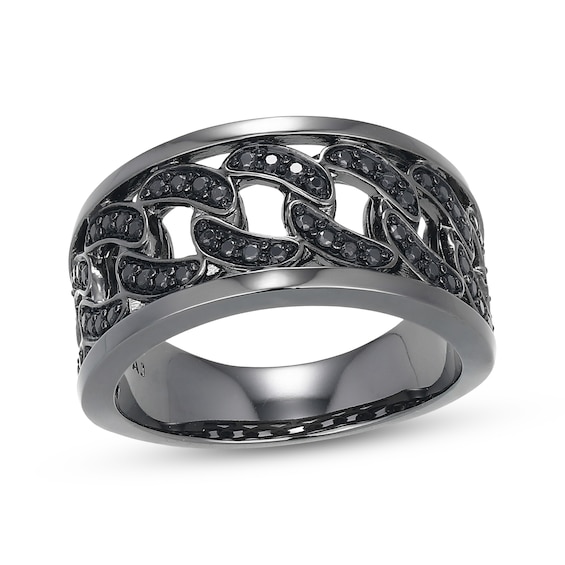 Men's Black Diamond Curb Link Ring 3/8 ct tw Stainless Steel