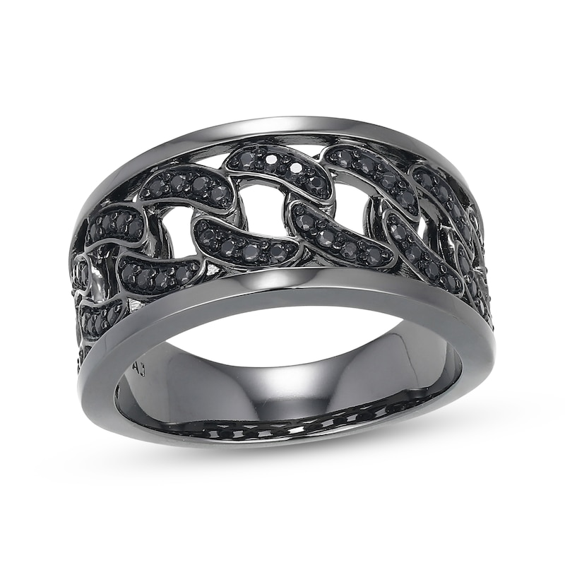 Main Image 1 of Men's Black Diamond Curb Link Ring 3/8 ct tw Stainless Steel