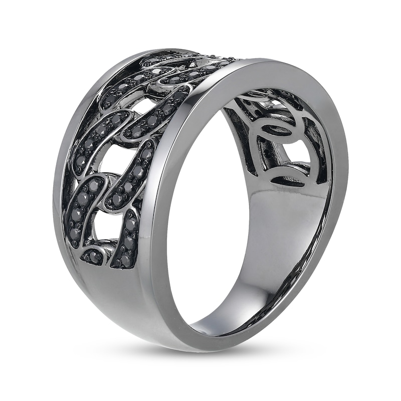 Main Image 2 of Men's Black Diamond Curb Link Ring 3/8 ct tw Stainless Steel