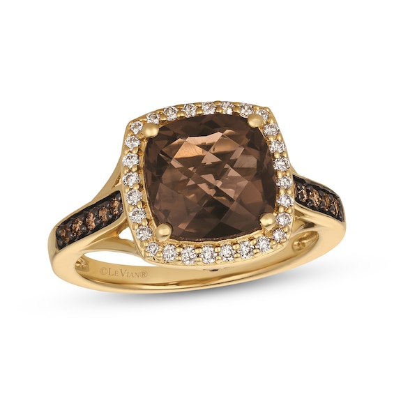 Le Vian Cushion-Cut Chocolate Quartz Halo Ring 1/3 ct tw Diamonds 14K Honey Gold