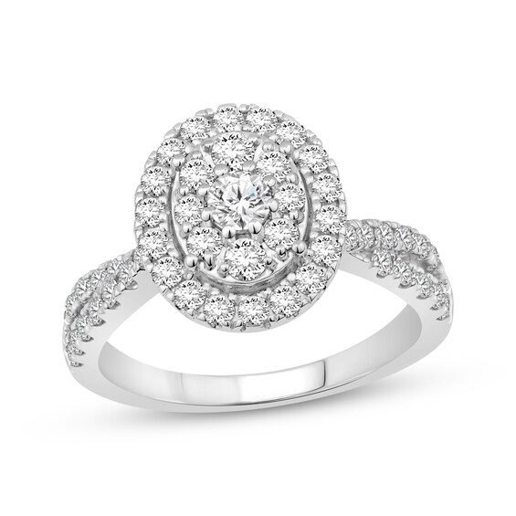 Now + Forever Multi-Diamond Oval Halo Engagement Ring 1 ct tw 10K White Gold