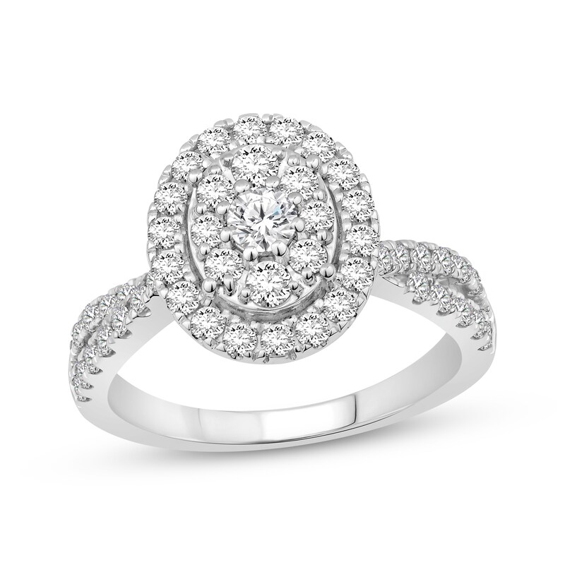 Main Image 1 of Now + Forever Multi-Diamond Oval Halo Engagement Ring 1 ct tw 10K White Gold