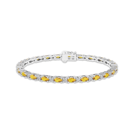 Oval-Cut Citrine & White Lab-Created Sapphire Link Bracelet Sterling Silver 7.25"