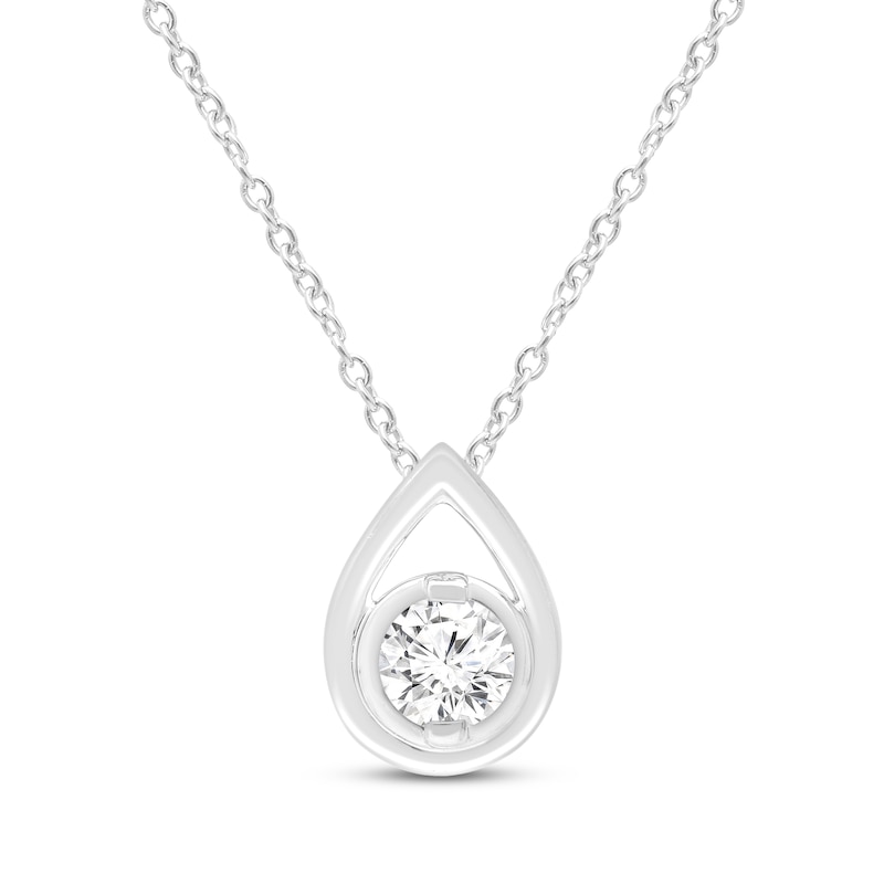 Main Image 1 of KAY Lab-Grown Diamonds Round-Cut Solitaire Pear-Shaped Frame Necklace 1/3 ct tw Sterling Silver 18" (F/SI2)